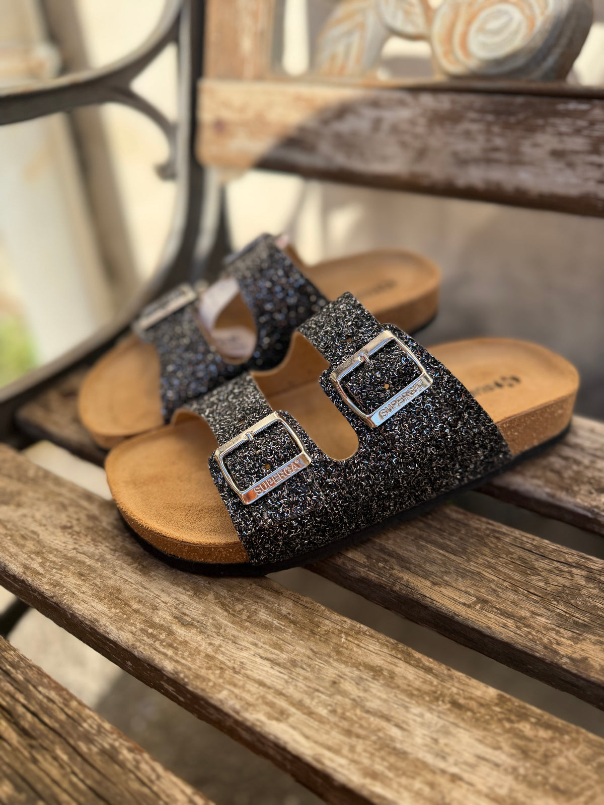 Ciabattina Superga doppia fascia glitter