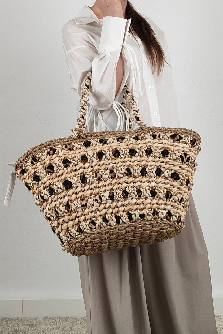 Borsa In Paglia Leopardo