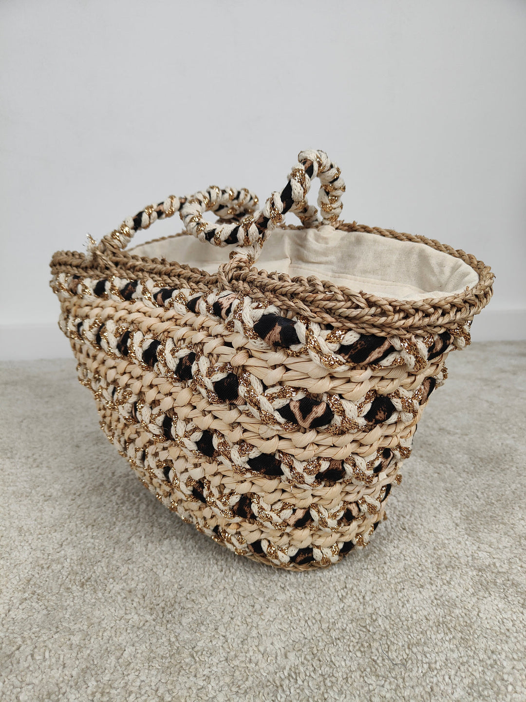 Borsa In Paglia Leopardo