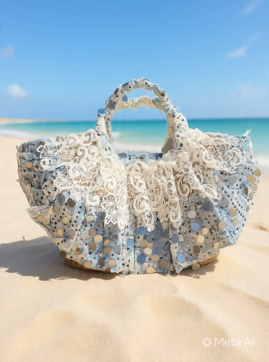 Borsa in paglia denim